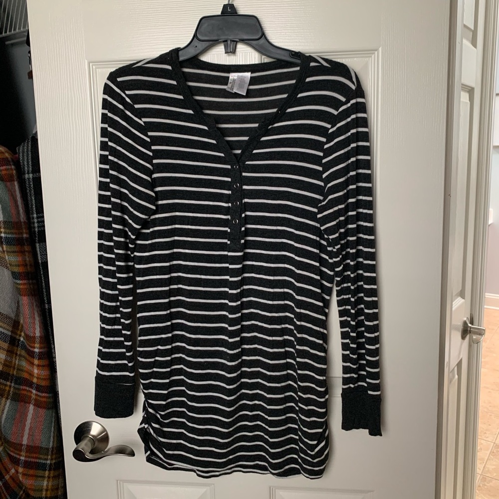 Charcoal Striped Maternity/Nursing Top
